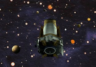 This illustration depicts NASA's exoplanet hunter, the Kepler space telescope.
