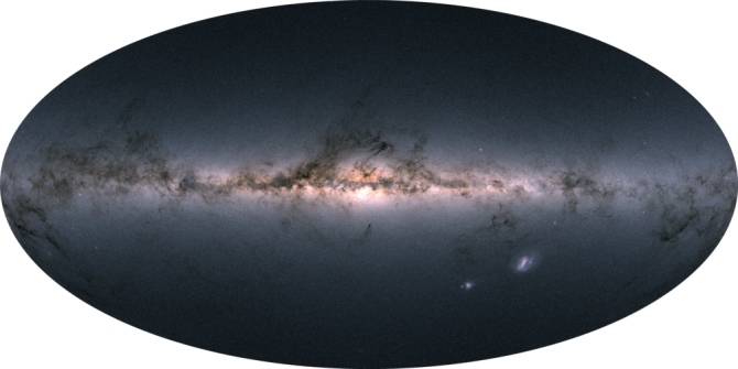 Gaia’s all-sky view of our Milky Way and neighboring galaxies.