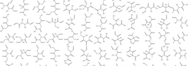 A selection of structural isomers for the formula C6H6O6 computed using MOLGEN and the Morowitz rules. From "Computational exploration of the chemical structure space of possible reverse tricarboxylic acid cycle constituents," Nature: Scientific Reports.