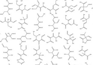 A selection of structural isomers for the formula C6H6O6 computed using MOLGEN and the Morowitz rules. From "Computational exploration of the chemical structure space of possible reverse tricarboxylic acid cycle constituents," Nature: Scientific Reports.
