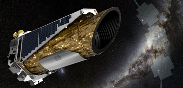 This artistic impression shows NASA's planet-hunting Kepler spacecraft operating in a new mission profile called K2. In May the spacecraft began its new mission observing in the ecliptic plane, the orbital path of Earth around the sun, depicted by the gre