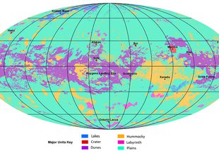 The first global geologic map of Saturn's largest moon, Titan, is based on radar and visible and infrared images from NASA's Cassini mission, which orbited Saturn from 2004 to 2017.