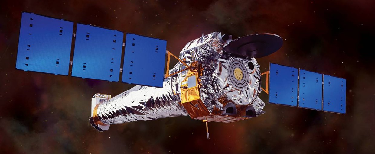 Artist impression of the Chandra Telescope is in orbit around Earth.