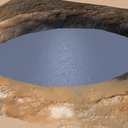 This illustration depicts a lake of water partially filling Mars' Gale Crater.