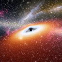 This artist's conception illustrates one of the most primitive supermassive black holes known (central black dot) at the core of a young, star-rich galaxy.