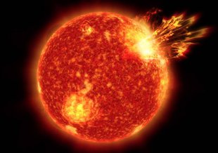 This artist’s rendering shows our Sun as it may have looked 4 billion years ago.