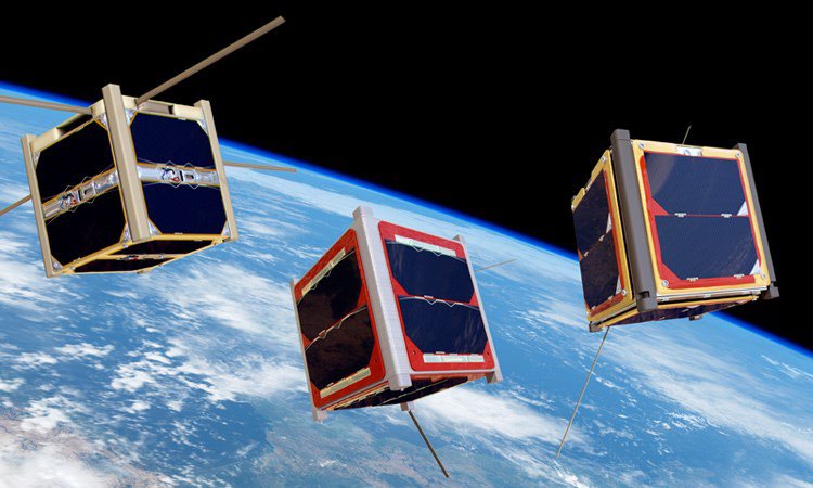 CubeSats against the background of Earth. Many have been deployed for Earth imaging and climate science, but also increasingly for astrophysical exploration of space.