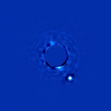 Gemini Planet Imager’s first light image of Beta Pictoris b, a planet orbiting the star Beta Pictoris.