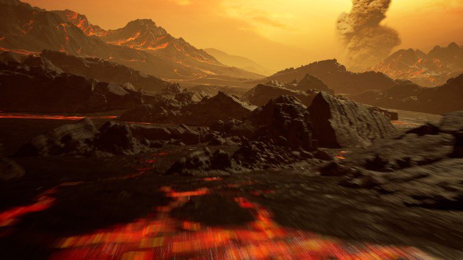 Artist impression of the surface of the newly discovered hot super-Earth Gliese 486 b. With a temperature of about 700 Kelvin (almost 800 degrees Fahrenheit), 486b possibly has an atmosphere.