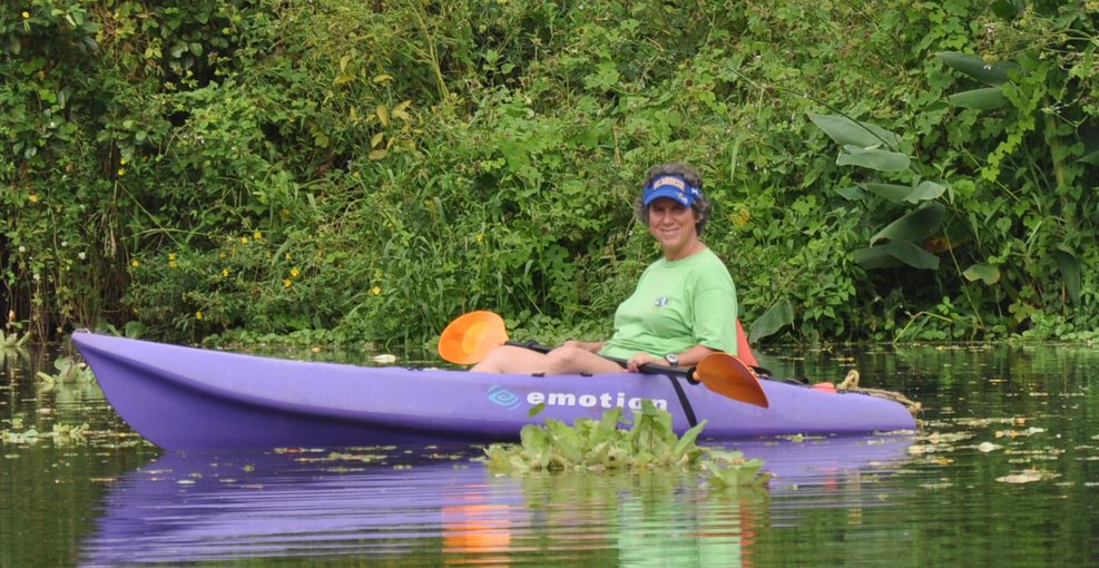 Marilyn Fogel exploring a field site in Nicaragua by kayak.
