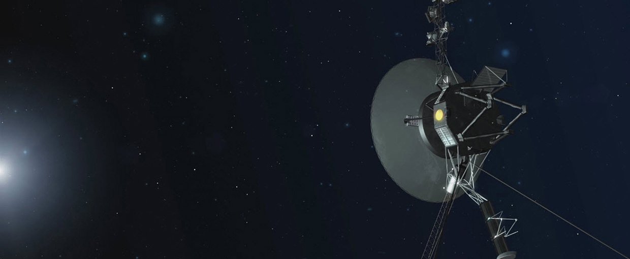 An artist concept depicting one of NASA's twin Voyager spacecraft.