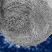 This composite image shows suspected plumes of water vapor erupting at the 7 o’clock position off the limb of Jupiter’s moon Europa.