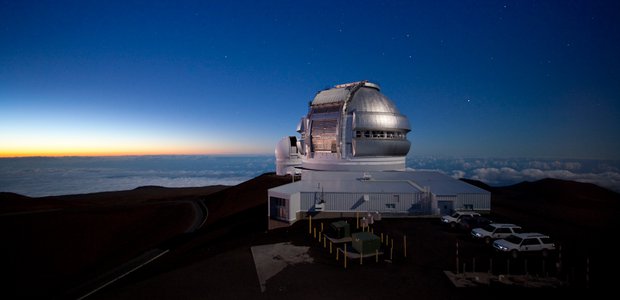 The Gemini North site at twilight on Mauna Kea.